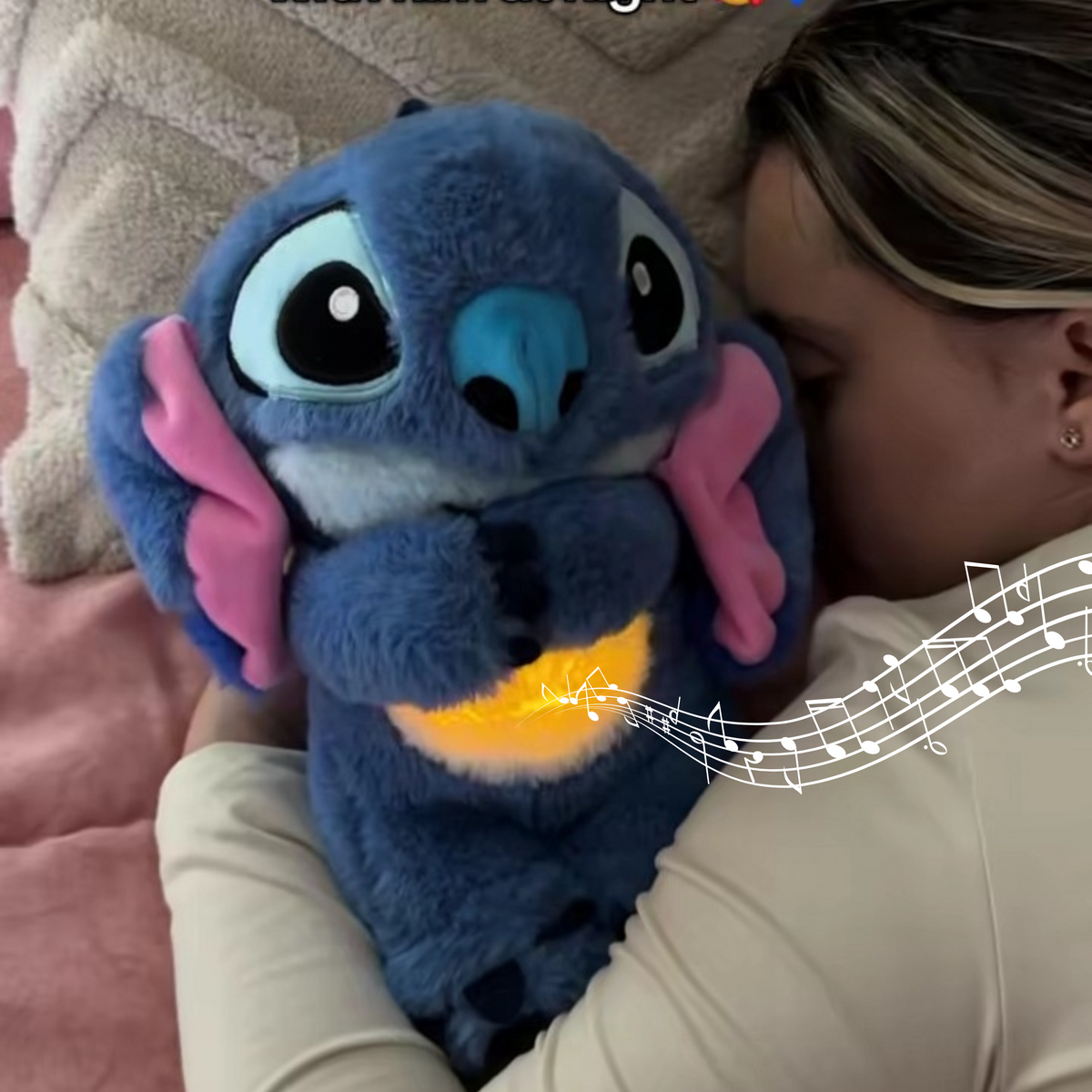Kawaii Stitch Sleep Plush Toy With Calm Music, Lights & Breathing Effect – MINISO (2 Colors)